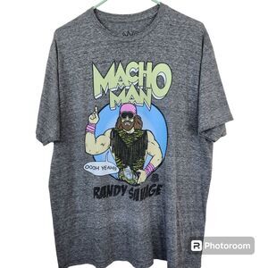 WWE Mens Randy Macho Man Savage Short Sleeve Heather Gray Tee Size XL